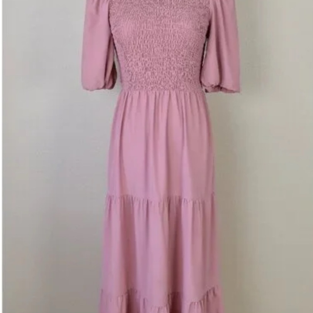 Wayf Camden Smocked Tiered Dress Elegant Pink Smocked Dress size small